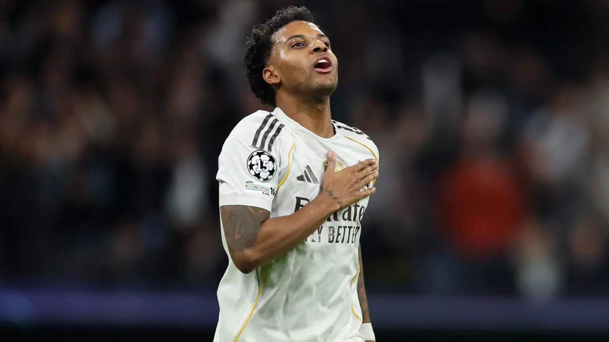 Rodrygo Goes celebrando un gol con el Real Madrid. 