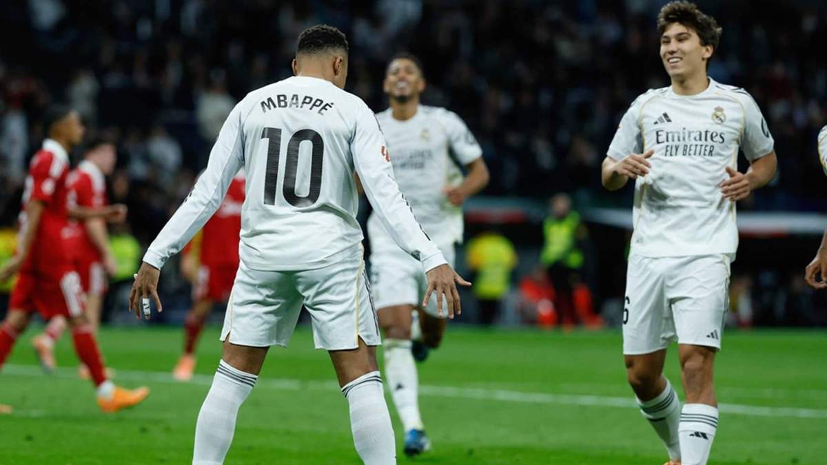 Kylian Mbappé celebrando su último gol en el Santiago Bernabéu.