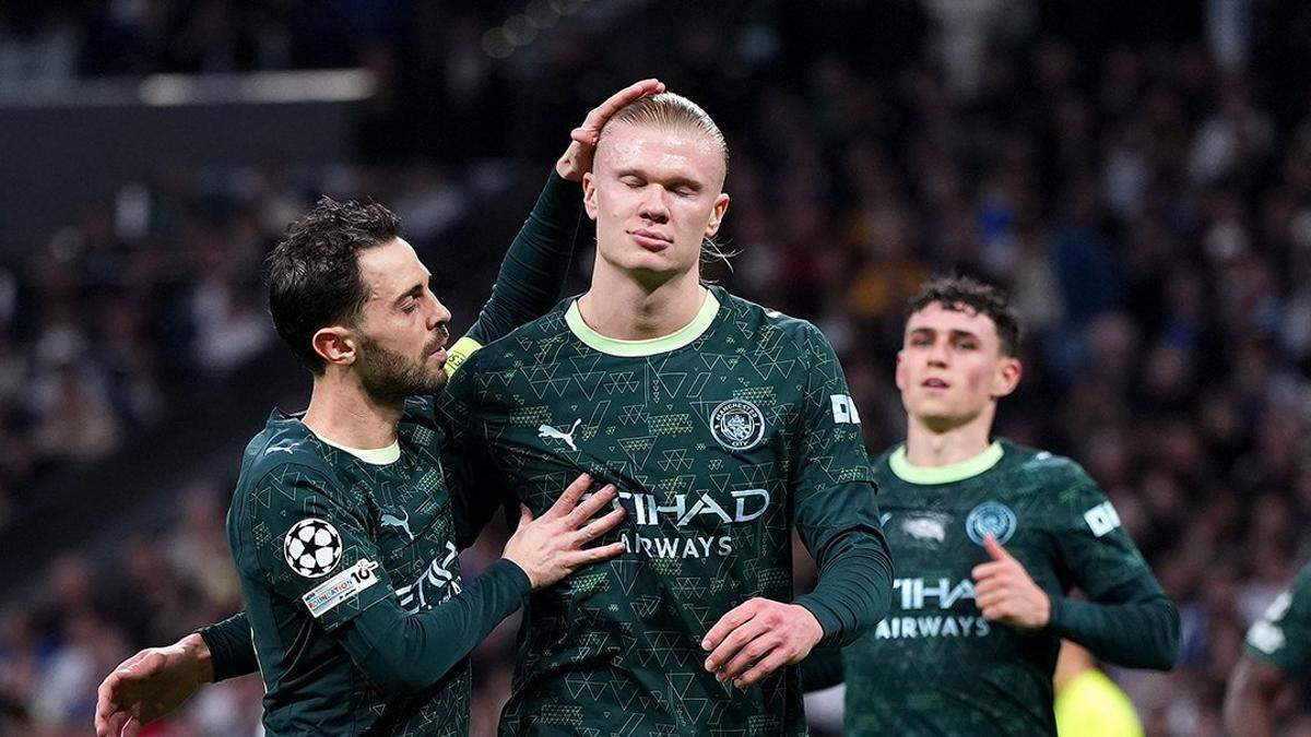 Haaland celebrando su gol con el Manchester City en el Bernabéu