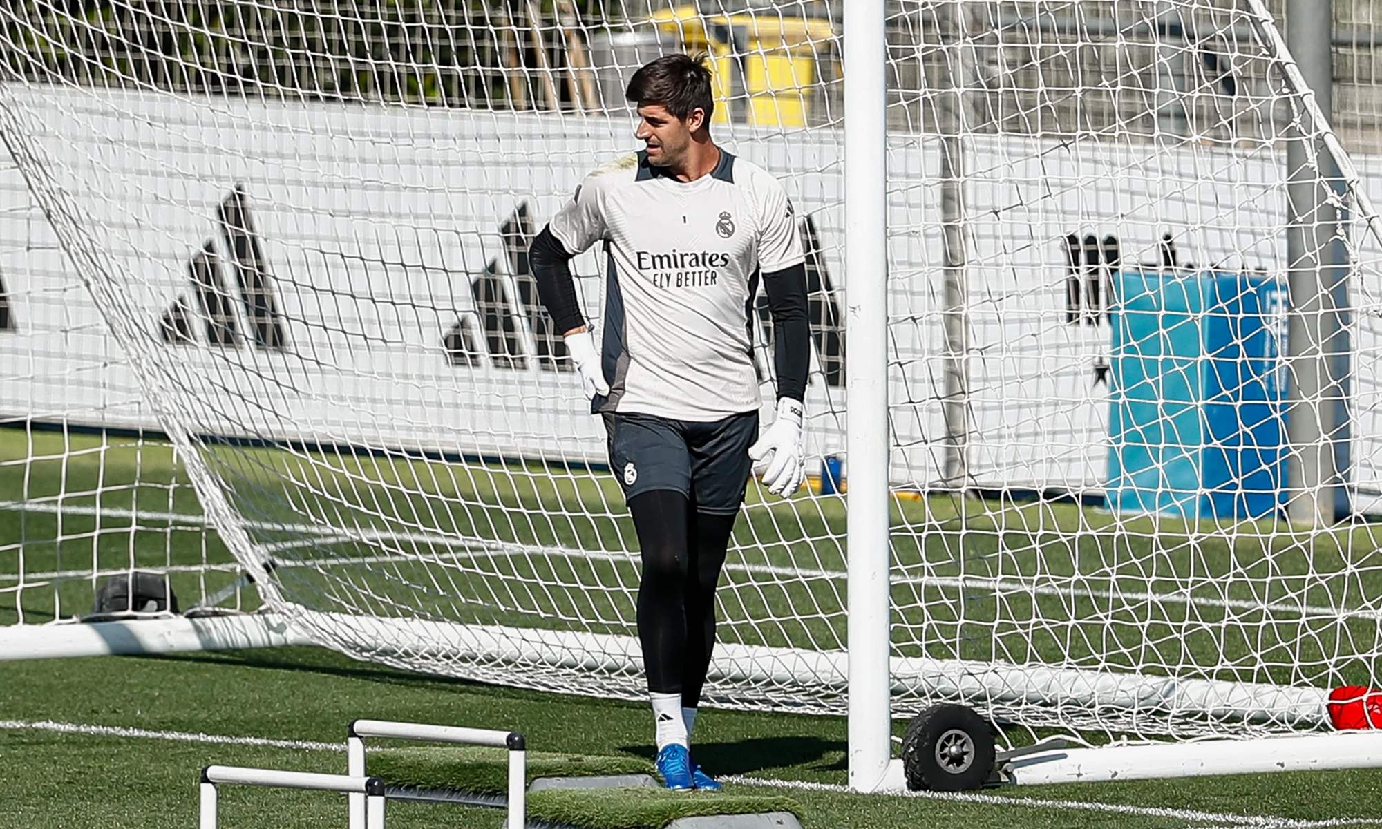 Thibaut Courtois durante un entrenamiento del Real Madrid. 