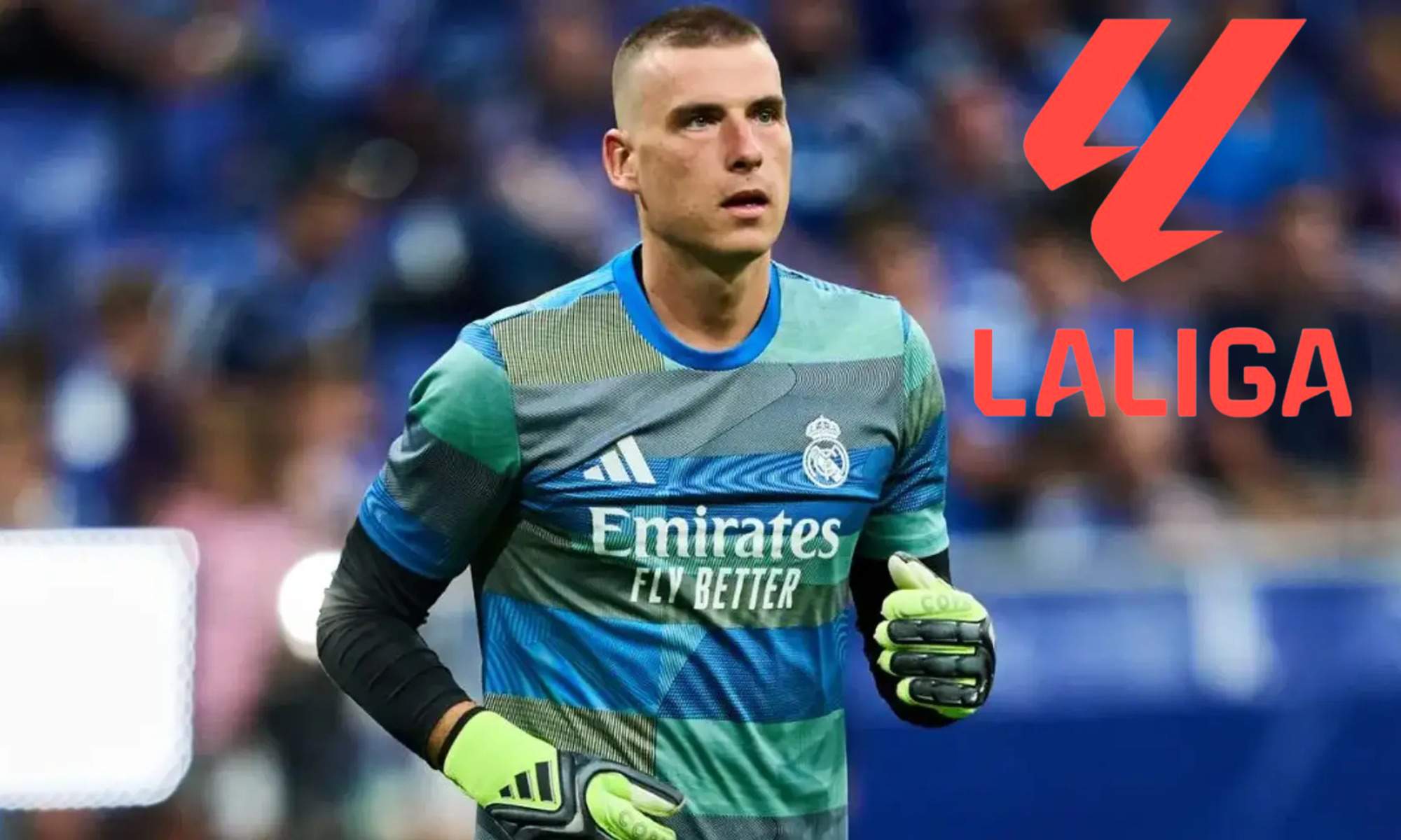 Lunin y logo de LaLiga