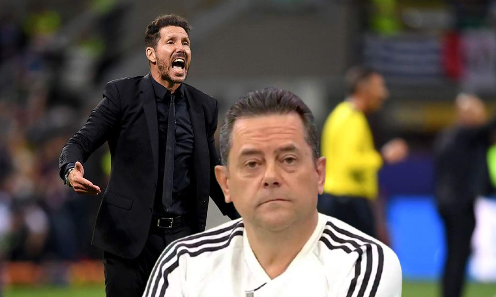Tomás Roncero y una foto del Cholo Simeone. 