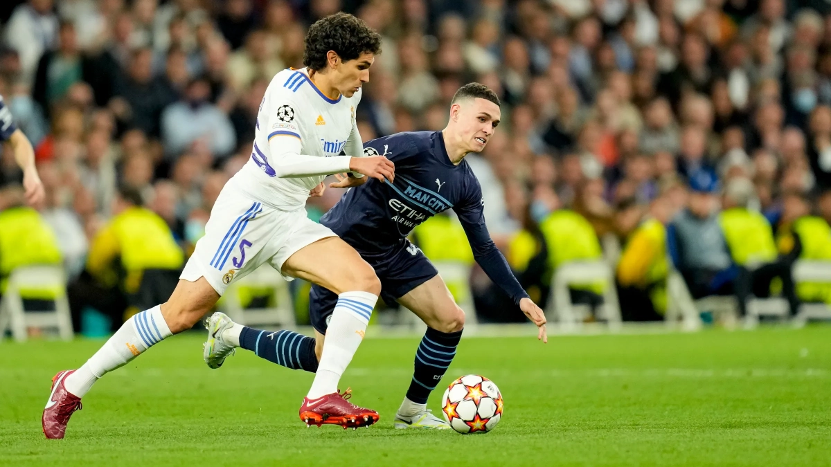 Jesús Vallejo durante el Real Madrid Manchester City del 2022