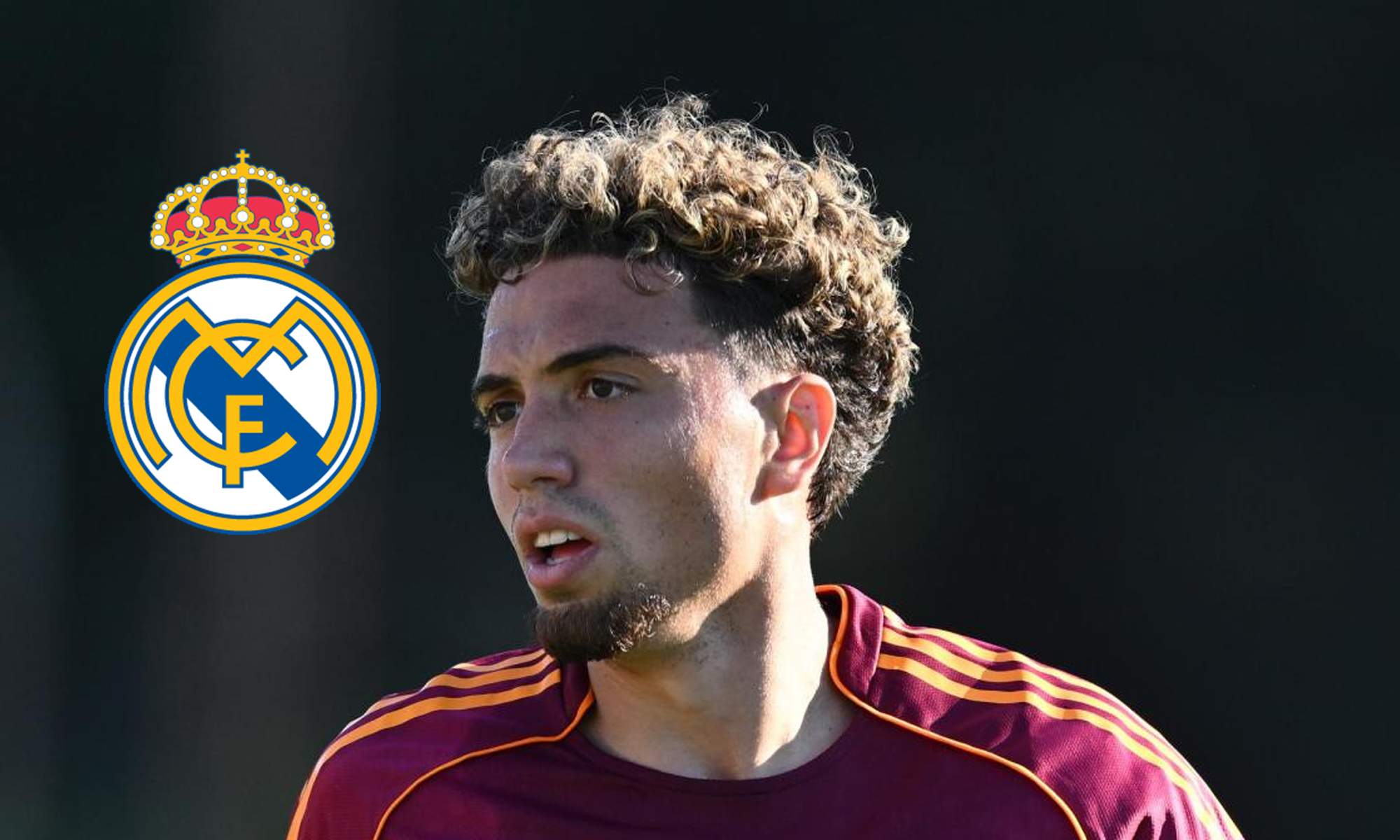 El Aynaoui jugando un partido con la Roma y el escudo del Real Madrid.