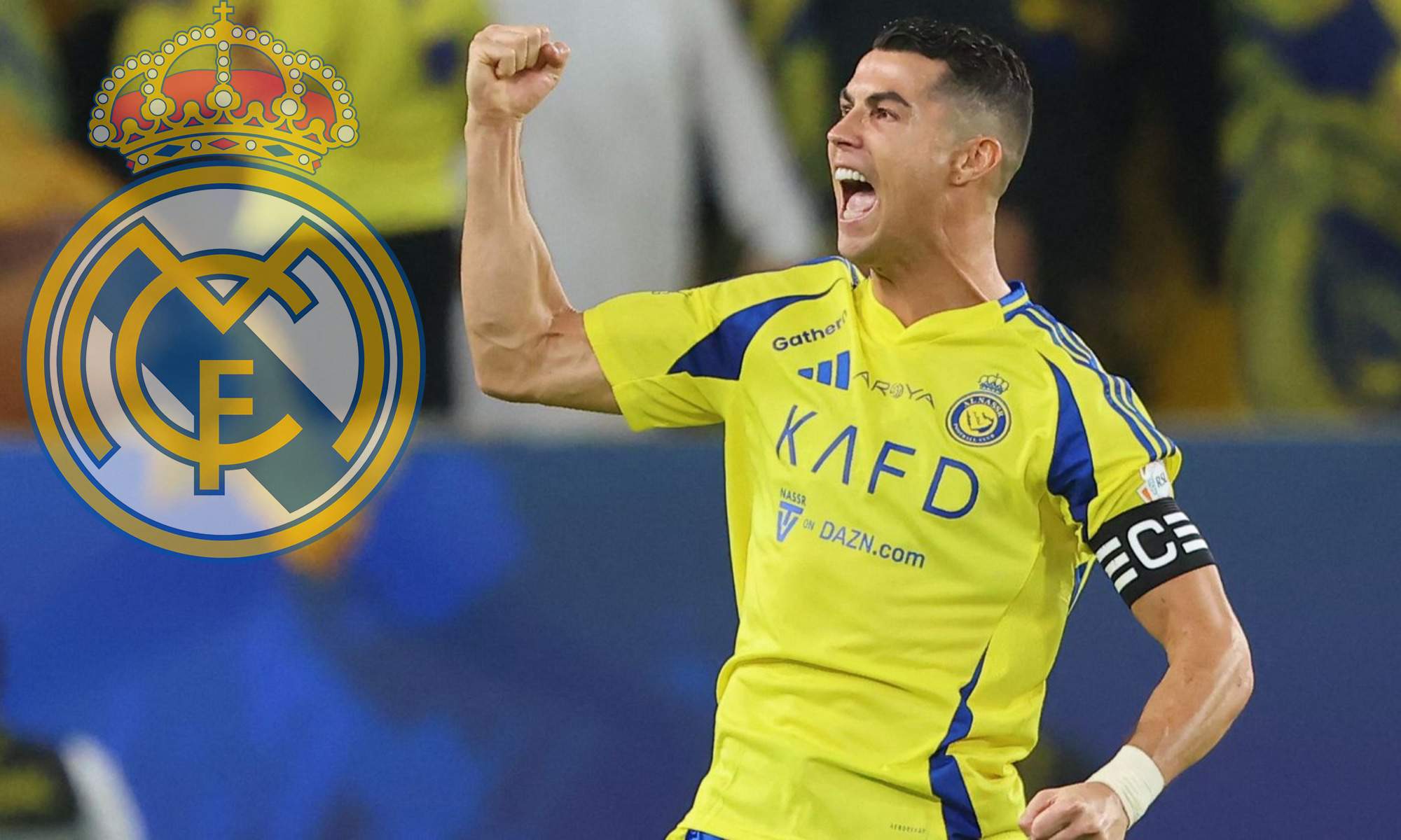 Cristiano Ronaldo y escudo Real Madrid