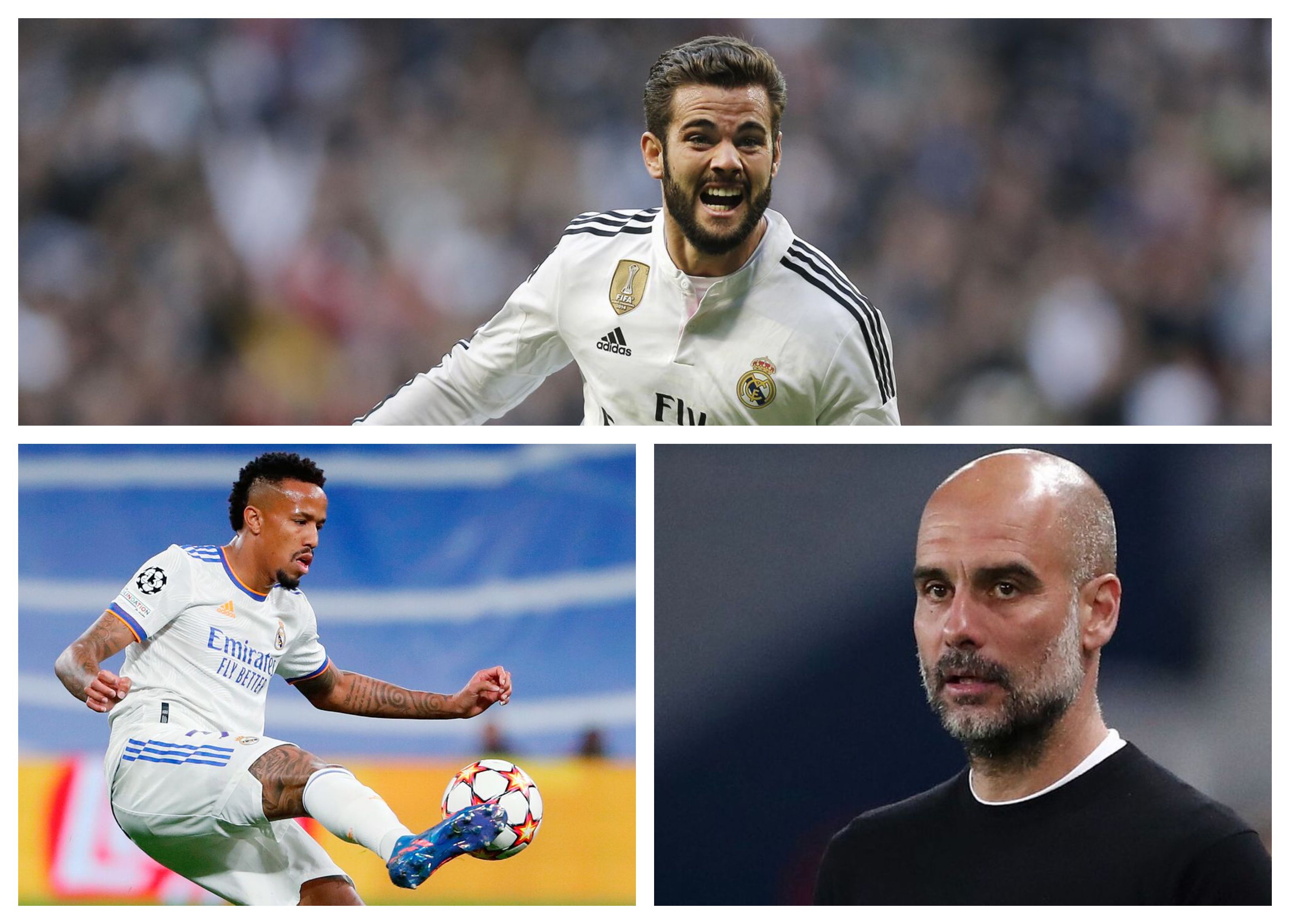 Eder Militao, Nacho Fernández y Pep Guardiola