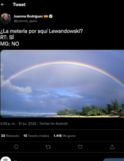 Tuit de Juanma Rodríguez a Lewandowski