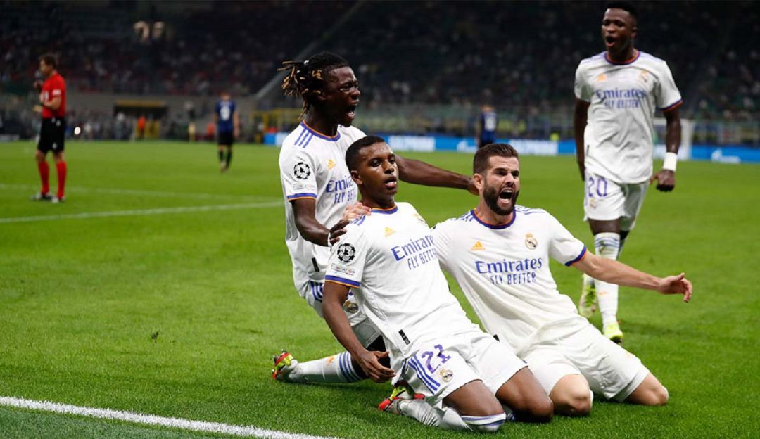 Rodrygo, Camavinga, Vinicius y Nacho celebrando un gol la temporada pasada 