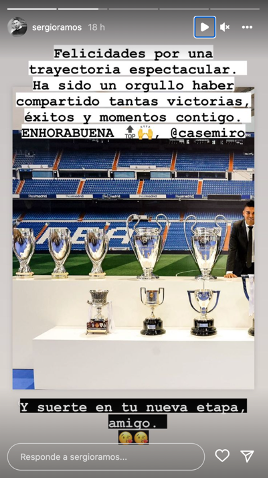 La dedicatoria de Sergio Ramos a Casemiro La dedicatoria de Sergio Ramos a Casemiro