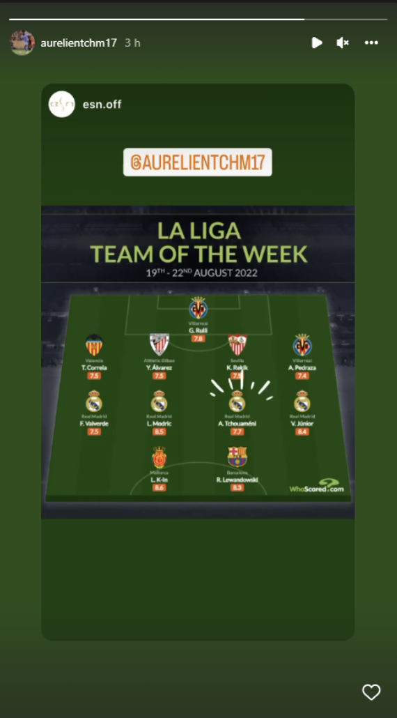 Tchouameni presume de estar en el once ideal de la semana Tchouameni presume de estar en el once ideal de la semana