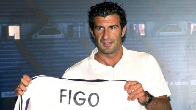 luis figodurante su presentacion como jugador del real madridefe luis figodurante su presentacion como jugador del real madridefe