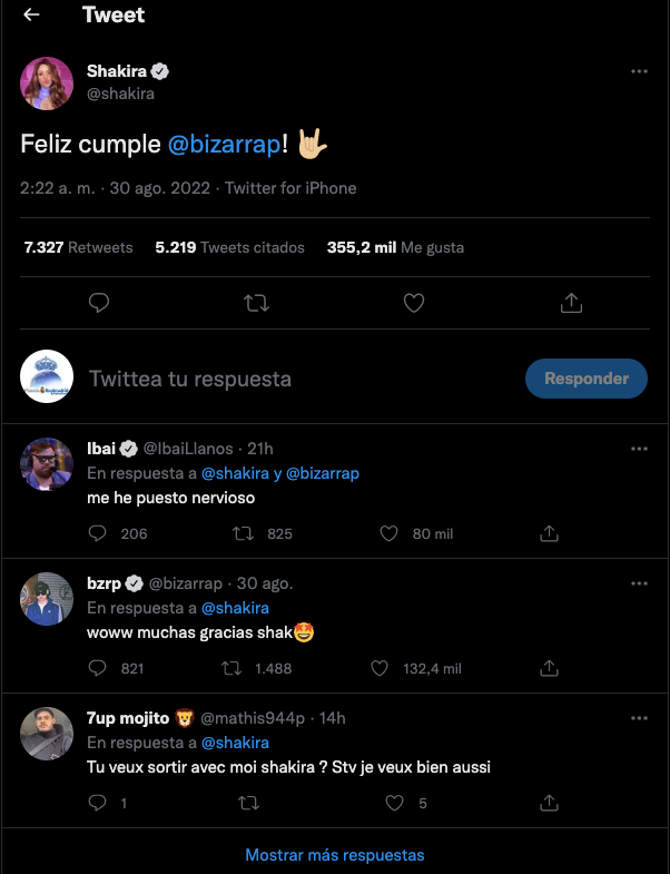 Tweet de Shakira y Bizarrap Tweet de Shakira y Bizarrap