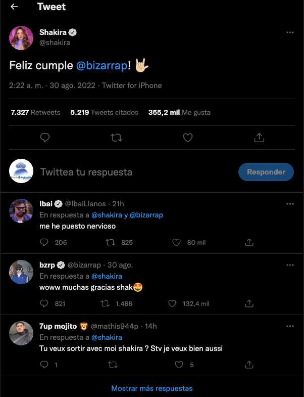 Tweet de Shakira y Bizarrap